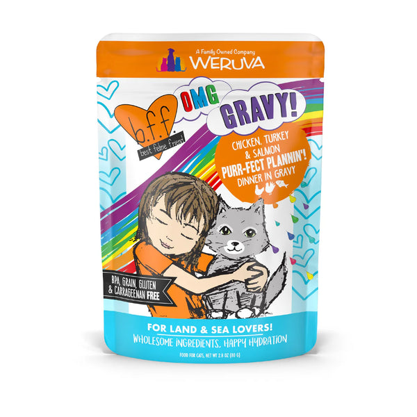 Weruva BFF OMG Gravy Chicken, Turkey, & Salmon Purr-Fect Plannin'! Wet Cat Food Pouch 80g