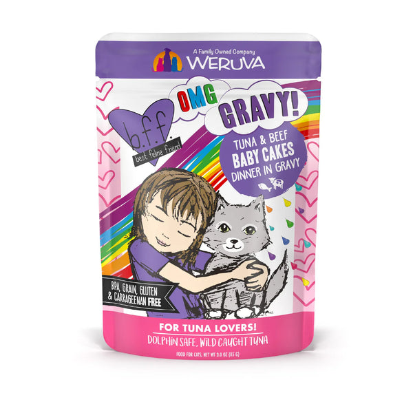 Weruva BFF OMG Gravy Tuna & Beef Baby Cakes Wet Cat Food Pouch 85g