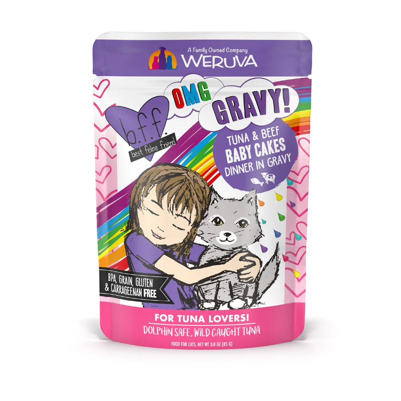 Weruva BFF OMG Gravy Tuna & Beef Baby Cakes Wet Cat Food Pouch 85g
