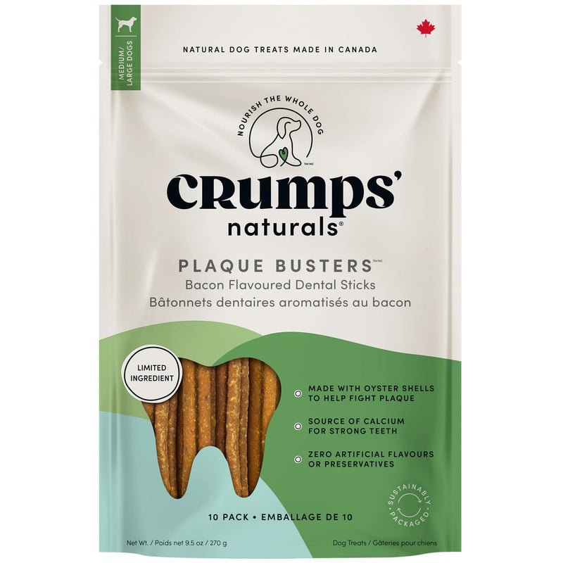 Crumps' Naturals Plaque Busters Dental Sticks Dog Treats 10-Pack
