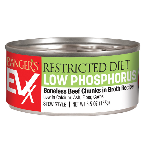 Evanger's EVX Restricted Diet Low Phosphorus Boneless Beef Chunks in Broth Wet Cat Food 155g
