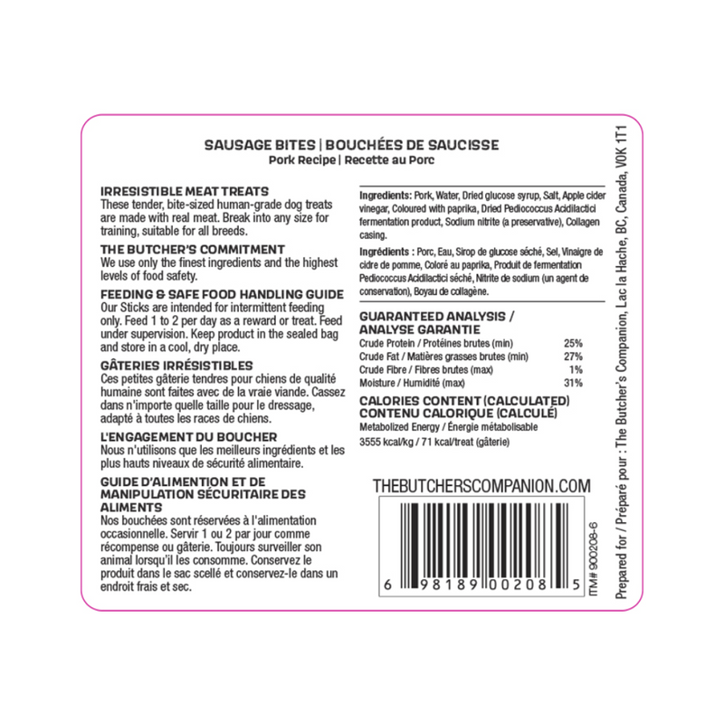 The Butcher's Companion Sausage Bites - Pork Recipe 250g