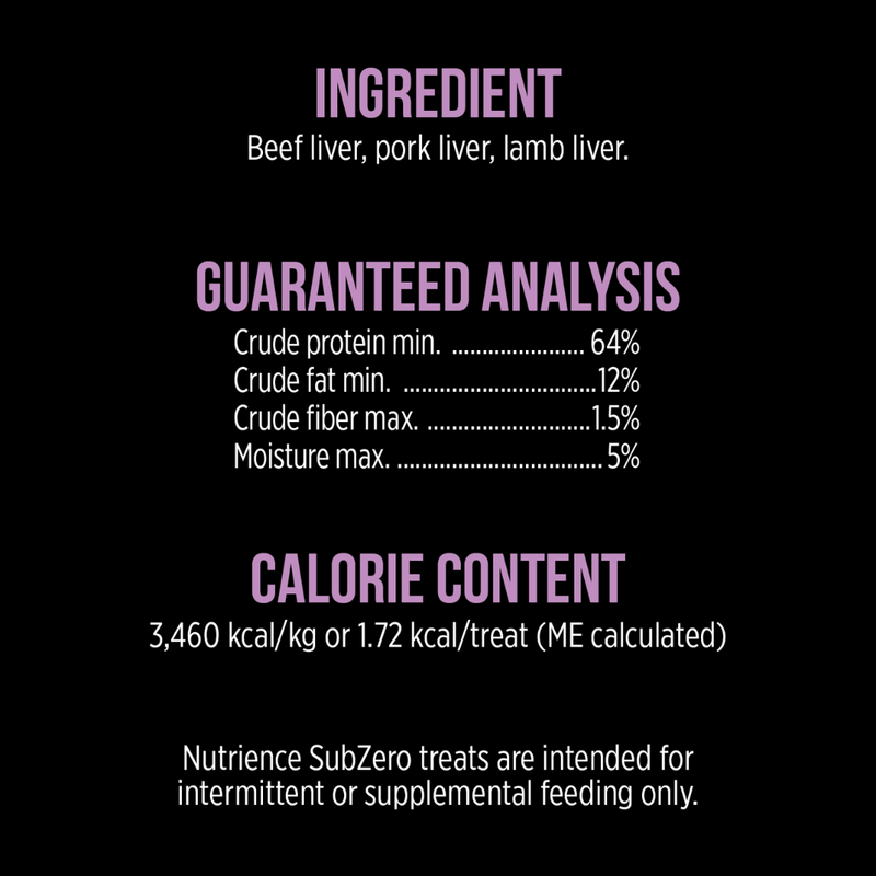 Nutrience SubZero Freeze-Dried Beef, Pork & Lamb Liver Cat Treats 30g