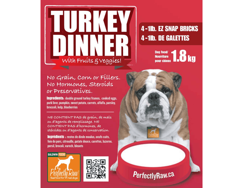 Perfectly Raw Turkey Dinner Dog Food 4x1lb EZ Snap Bricks