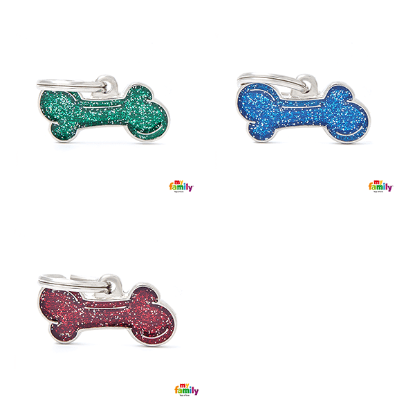 My Family Small Bone Glitter Pet ID Tag - Pisces Pet Emporium