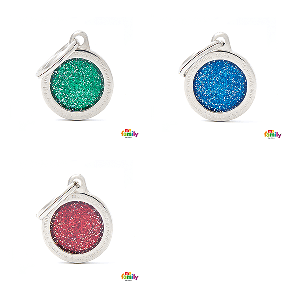 My Family Small Circle Glitter Pet ID Tag - Pisces Pet Emporium