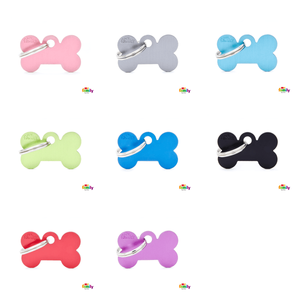 My Family Small Bone Aluminum Pet ID Tag - Pisces Pet Emporium